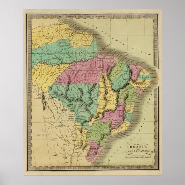 Póster Brasil com Guiana e Paraguai (Frente)