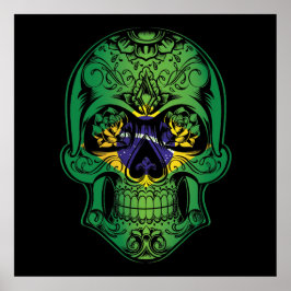 Poster Brasil Crânio E Bandeira Rosa