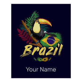 Póster Brasil Vintage Toucan Bandeira Samba Souvenir