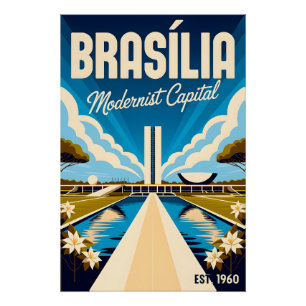 Póster Brasília Brasil Modernista Capital Retro Vintage
