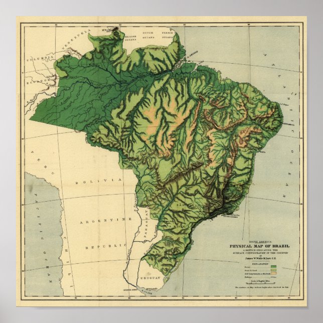 Póster BrasilMapa Panorâmico FísicoBrasil (Frente)