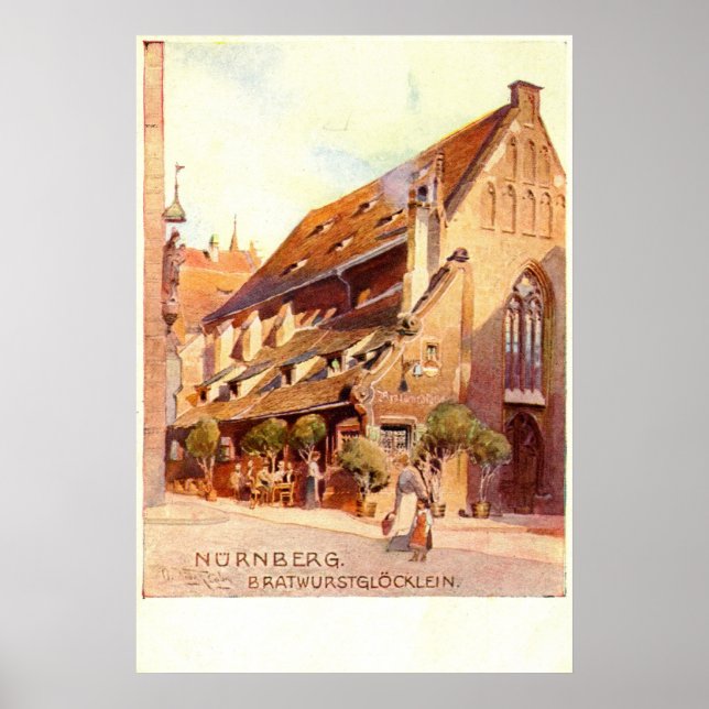 Póster Bratwurstglöcklein, Nürnberg Alemanha 1910 Vintage (Frente)
