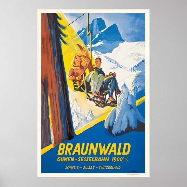 Poster Braunwald Gumen-Sesselbahn Schweiz Suisse (Frente)