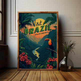 Poster Brazil Rainforest Toucan Vintage Travel
