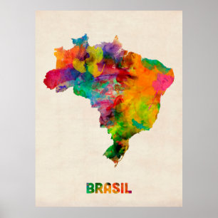 Póster Brazil Watercolor Map