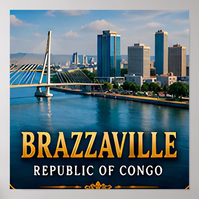 Poster Brazzaville Rio Congo e Vibrante Vida Urbana (Frente)