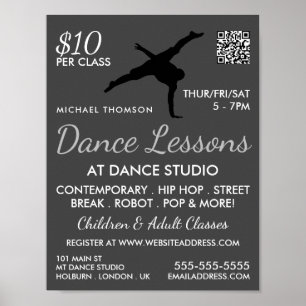 Poster Break Dancer Silhouette, Anúncio de lição de dança