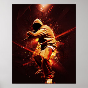 Póster breakdancer do hip-hop no fogo