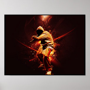 Poster breakdancer do hip-hop no fogo