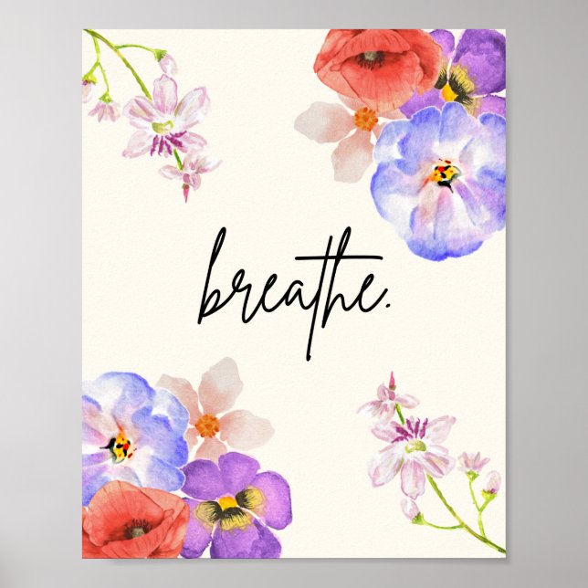 Poster Breathe. – Florales Achtsamkeitsposter (Frente)