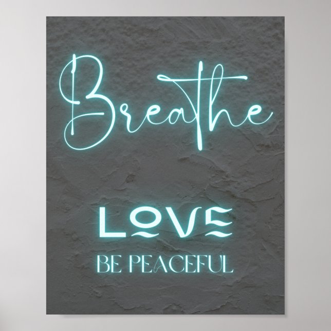 Poster Breathe Love Be pacífica aspas de neon azul (Frente)