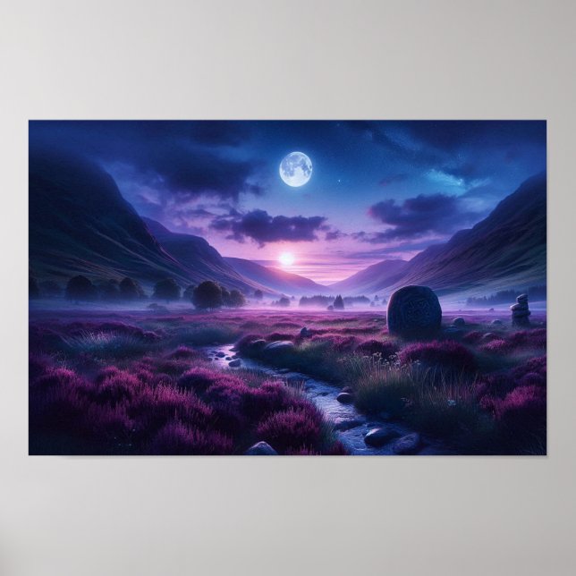 Poster Breathtaking Indigo Twilight Highland Moonlit  (Frente)