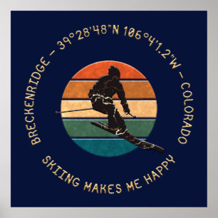 Poster Breckenridge, Colorado - Man Skier Ouro Text