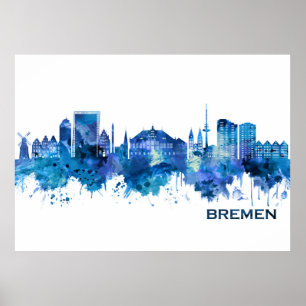 Poster Bremen Alemanha Skyline Blue