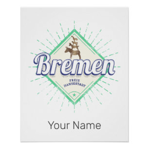 Póster Bremen City Germany Retro Town Musicians Vintage