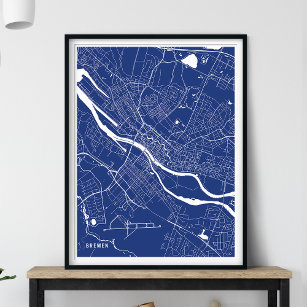 Poster Bremen Map, Marinho Blue Modern Street Map