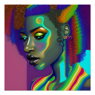 Póster Brenda Queen Rainbow Cute Hair Black Melanin Afro