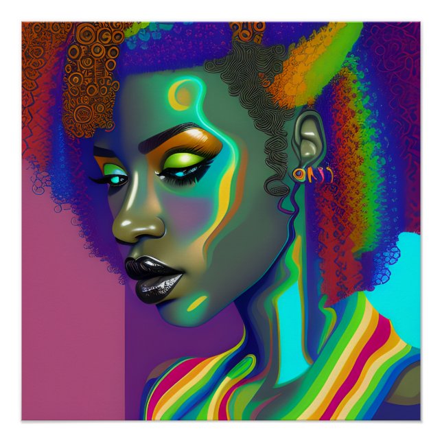 Póster Brenda Queen Rainbow Cute Hair Black Melanin Afro (Frente)