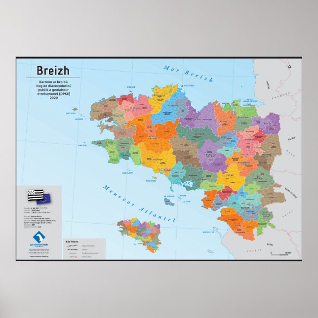 Poster Bretagne, carte administrative 2020 (en breton) (Frente)