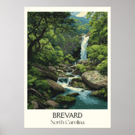 Poster Brevard North Carolina Vintage Waterfall Forest