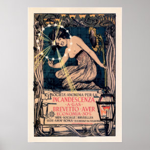 Poster BREVETTO AUER Incandescenza Electric Antiga Italia