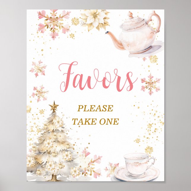 Poster Brewing Pink Winter Tea Party Baby Shower Favors (Frente)