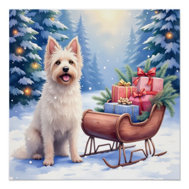 Póster Briard Vintage Sleigh Winter Christmas Art (Frente)