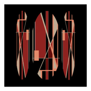 Póster Brick Red Coral Beige em Black Modernism Design