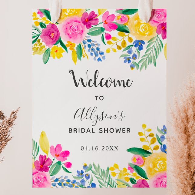 Poster Bridal floral de cor d'água floral (Bold country floral watercolor welcome bridal poster)
