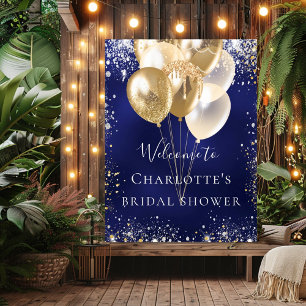 Poster Bridal Shower navy blue gold balloons welcome