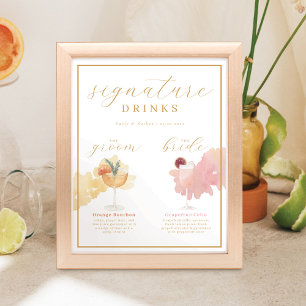 Poster Bride & Groom Signature Drinks Cocktail Aquarela