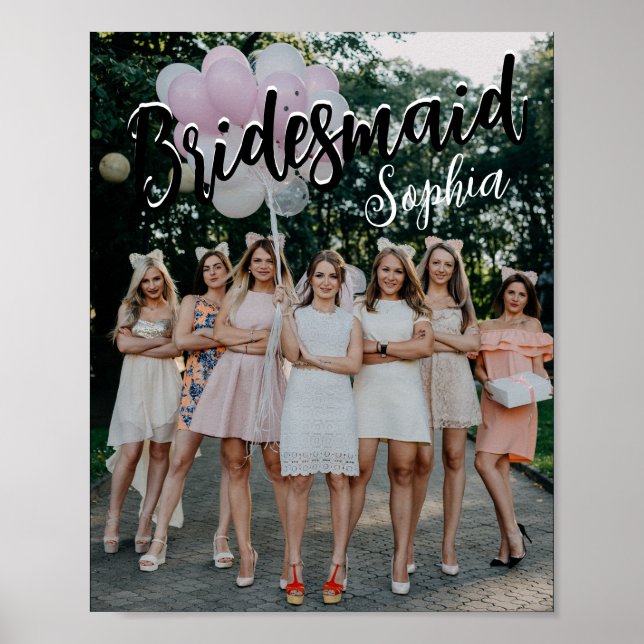 Poster Bridesmaid Oferece Foto Moderna Preta Personalizad (Frente)