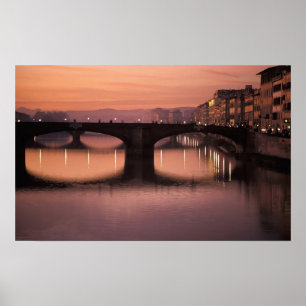 Poster Bridges over the Arno River at sunset, 2