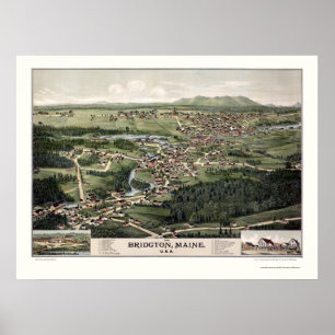 Póster Bridgton, Mapa Panorâmico do ME - 1888