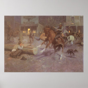 Póster Briga no Roundup Saloon por Bill Gollings