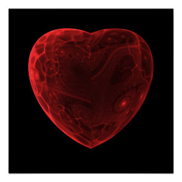 Póster Bright abstract fractal red heart, Fractal heart