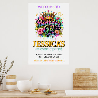 Poster Bright and Colorful Princess Crown Birthday Girl