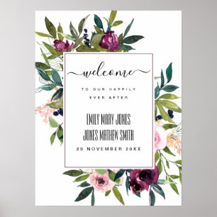 POSTER BRIGHT BLUSH BURGUNDY FLORAL BUNCH CASAMENTO BEM-V