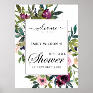 POSTER BRIGHT BLUSH BURGUNDY FLORAL CHÁ DE PANELA WELCOME
