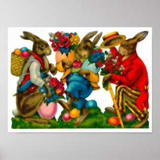Poster Bright Easter Bunnies Vintage