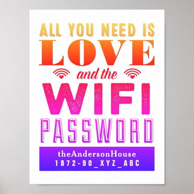 Póster Bright Love e Wi-Fi Password Guest Room Art (Frente)