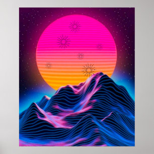 Poster Bright Neon Mountain Dusk to Dawn