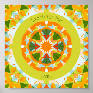 Poster Bright Orange Green Reach for the Stars Kids Room