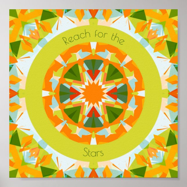Poster Bright Orange Green Reach for the Stars Kids Room (Frente)