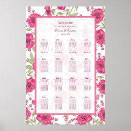 Poster Bright Pink Rose Wedding Seating Chart