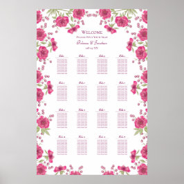 Poster Bright Pink Rose Wedding Seating Chart