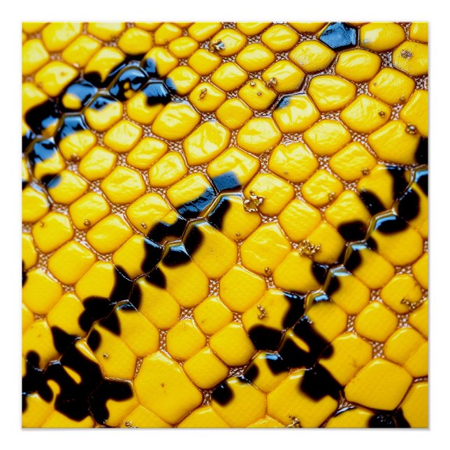 Póster Bright Yellow Black Snake Skin Scales Animal Print (Frente)