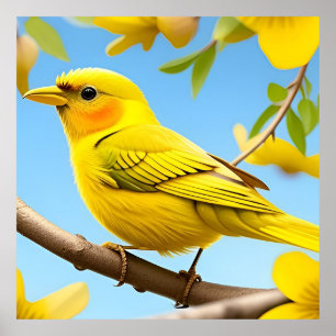 Poster Bright Yellow Songbird Emitido em uma ramificação