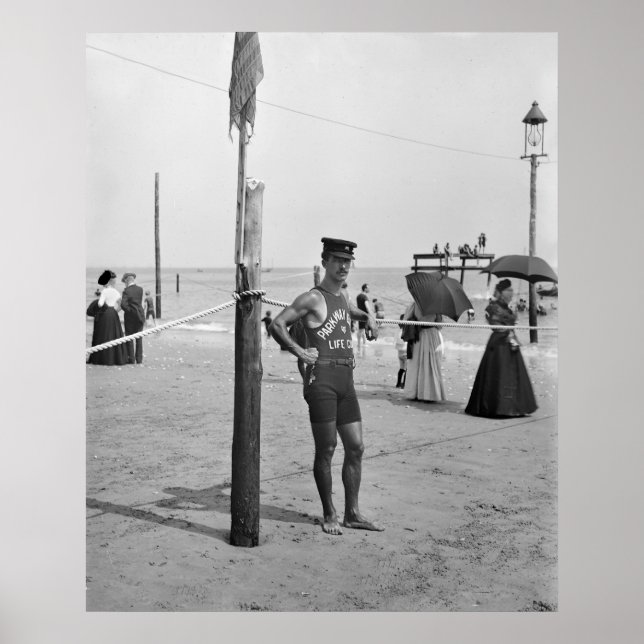 Poster Brighton Beach Lifeguard, início dos anos 1900 (Frente)