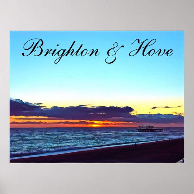 Poster Brighton e Hove Beach e Sunset (Frente)